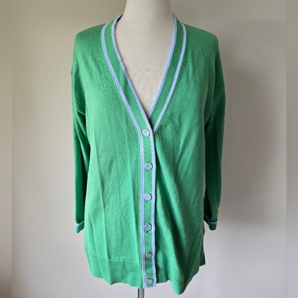 Talbots Girlfriend Cardigan Green/Light Blue Women's Size M.